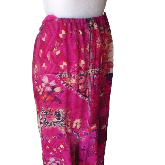 Silk Midi Skirt by Chico's/ Ruffled Slit Hem/ Hot Pink Floral/ 2 - Picture 4 of 9